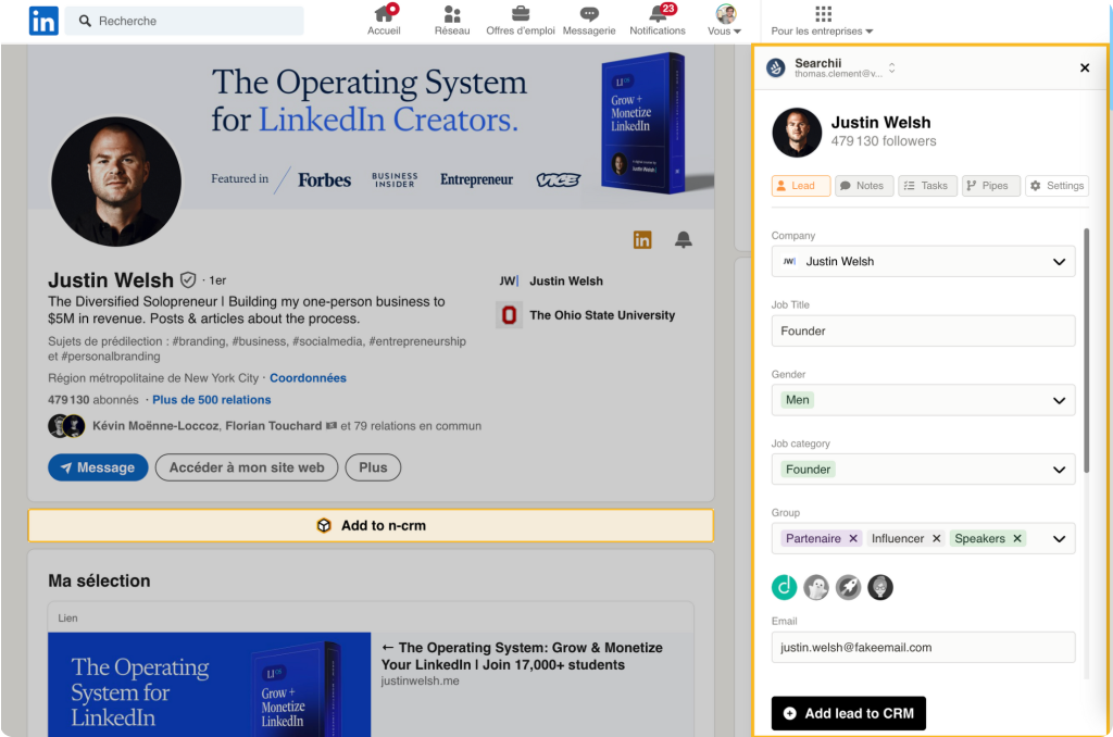 n-crm extension screenshot